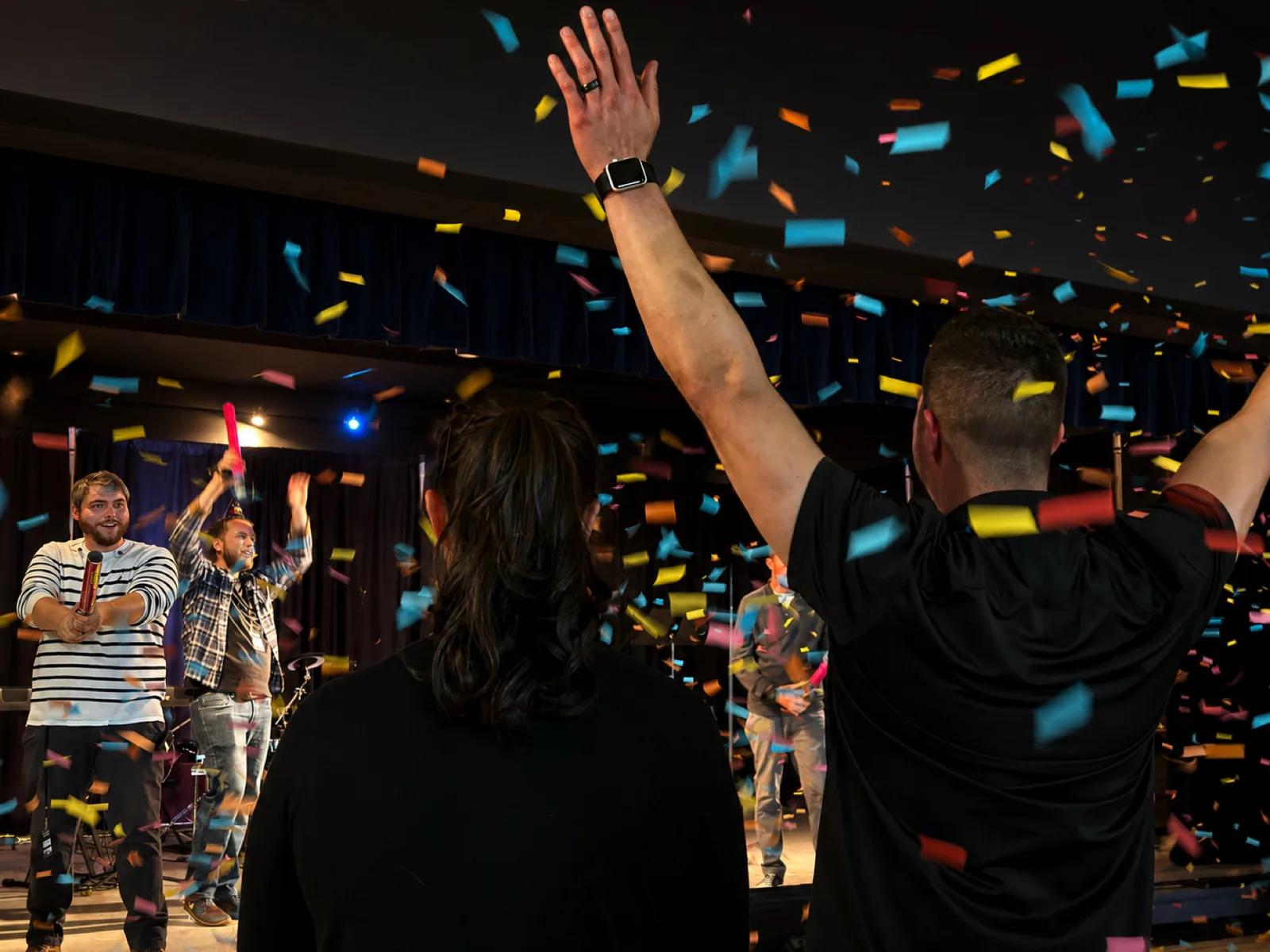 People celebrating during Party with the Pastors at Rhythm Church